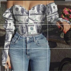 Sexy Off the Shoulder Money print White Blouse